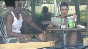 Play Cheating Wife #4 Part 3 - Hubby films me outside a cafe Upskirt Flashing and having an Interracial affair with a Black Man!!!