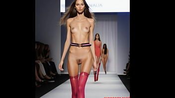 Play Fashion Extravaganza: Young Models Naked Strutting the Catwalk in Vibrant Stocking