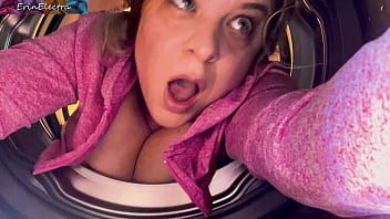 Play Stepmom stuck in the washing machine takes it in both holes to keep it a secret