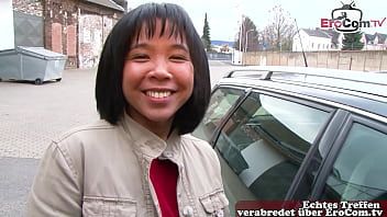 Play German Asian young woman next door approached on the street for orgasm casting