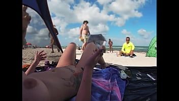 Play Exhibitionist Wife 511 - Mrs Kiss gives us her NUDE BEACH POV view of a VOYEUR JERKING OFF in front of her and several other men watching!